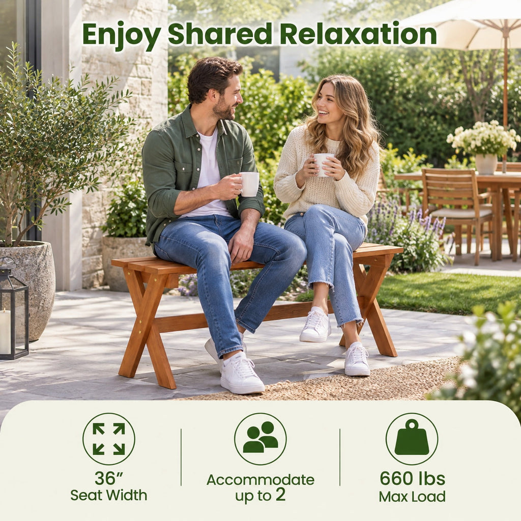 Airfind 36 Outdoor Solid Wood Bench Set of 1 Backless Patio Dining Bench with Teak Oil Finish, 660 lbs Capacity, Hardwood Frame, Wood