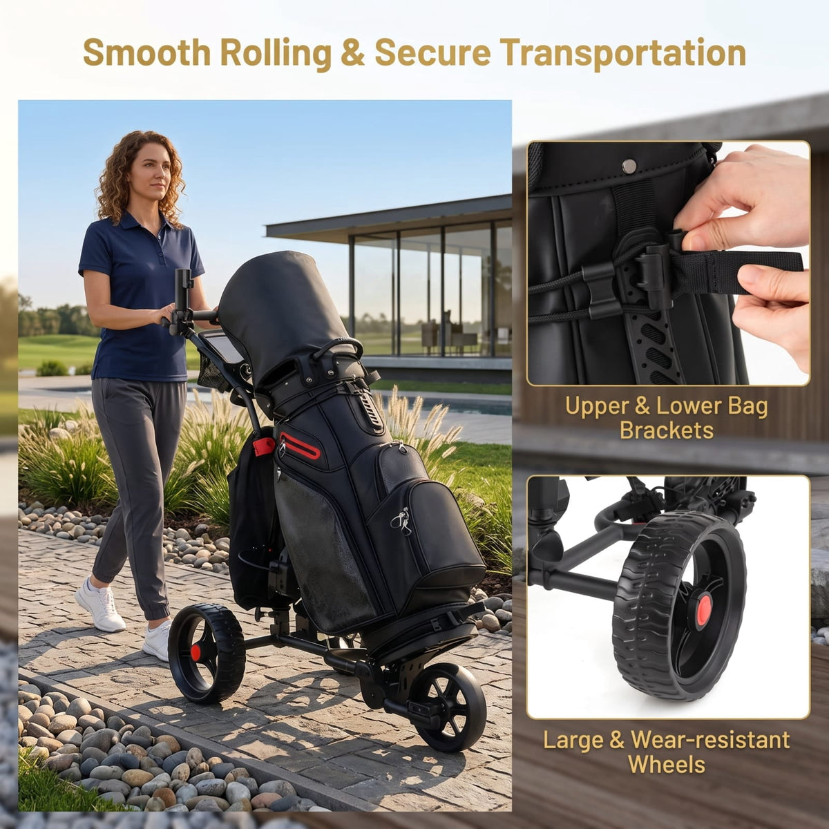Airfind 3 Wheel Electric Golf Bag Cart with Adjustable Handle and 9 Speed Settings and USB Port for Course Walking, Black