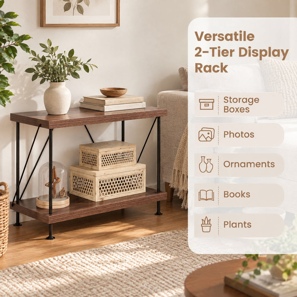 Airfind 2/3/4/5-Tier Multipurpose Display Rack with Metal Frame-2, 45 lbs Capacity, MDF Metal 2-tier: Frame, Walnut