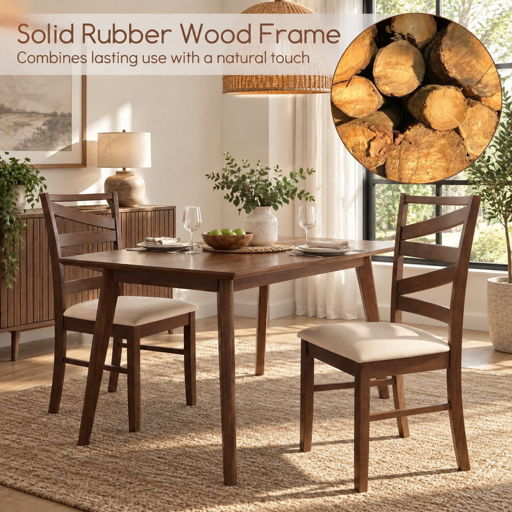 Airfind Dining Chairs Set of 2 with Backrests and Rubber Wood Frames, Chair 330 lbs Capacity, 21 × 18 × 38 Footprint, Brown