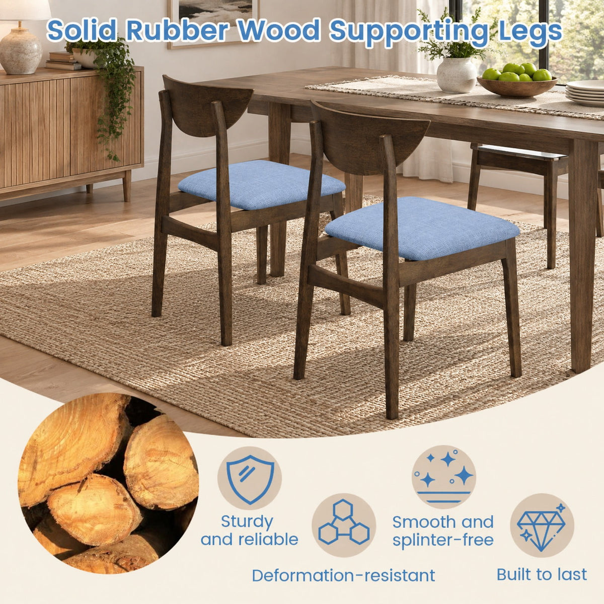 Airfind Wooden Dining Chair Set of 2 with Rubber Wood Leg, Brown, Brown+Gray, for Everyday Home Use, for Easy Setup, for Everyday Use