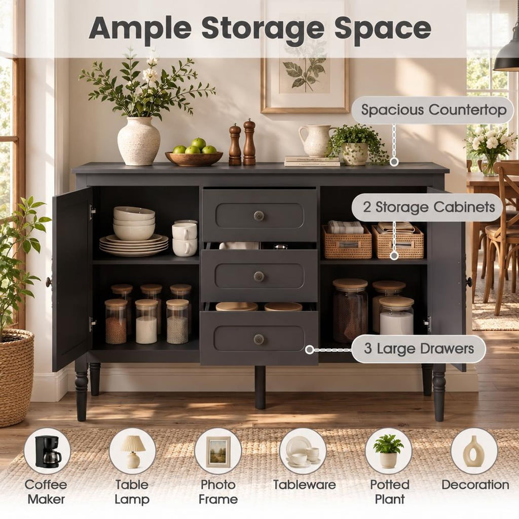 Airfind 47 Inch Vintage Buffet Cabinet with 3 Drawers 2 Cabinets and Adjustable Shelves for Dining Room, 110 lbs Capacity, 47 Inch x 15.5 Inch x 31.5 Inch Footprint