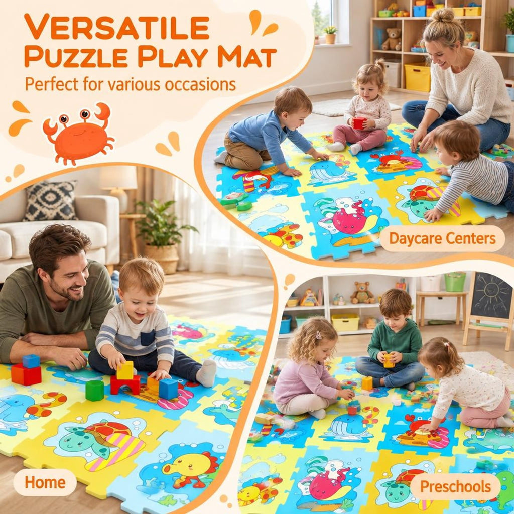 Airfind EVA Foam Baby Play Mat with 8 Interlocking Animal and Number Shapes, Non-Slip Stackable Floor Tiles for 10 Months and Up, Colorful