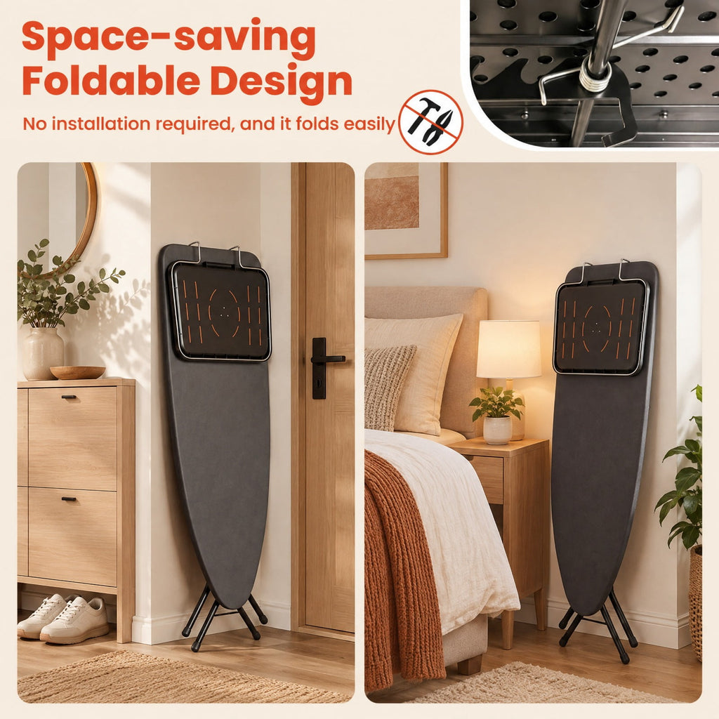 Airfind Foldable Full Size Ironing Board with Collapsible Iron Rest for Laundry Room, 45 lbs Capacity, Fabric Felt Steel Frame, Gray