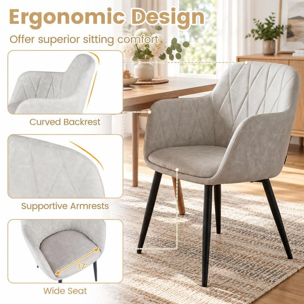 Airfind Upholstered PU Leather Kitchen Chairs Set of 2 with Curved Back and Wide Seat, Chair 396 lbs Total Capacity, PU Leather Metal Sponge Frame