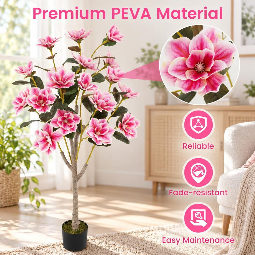 Airfind Faux Wedding Flower Plant with Elegant PEVA Leaves and Multi-branch Trunks, PEVA PE PP Cement Tree Height 51 Inch Flowerpot, Pink