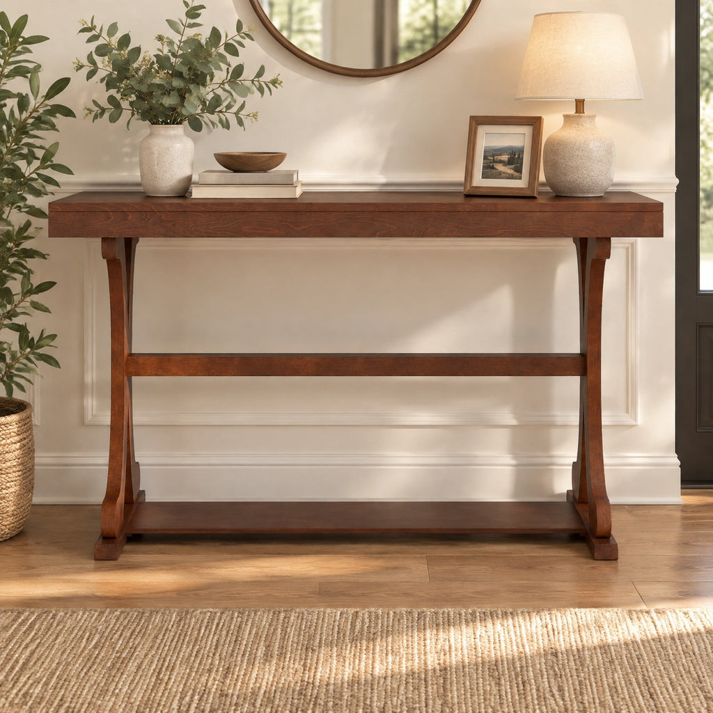 Airfind Narrow Console Table Vintage 52 Inch Long with Open Storage Shelf, 220 lbs Capacity, Solid Wood MDF Frame, 52 x 17 x 30 Footprint, Walnut