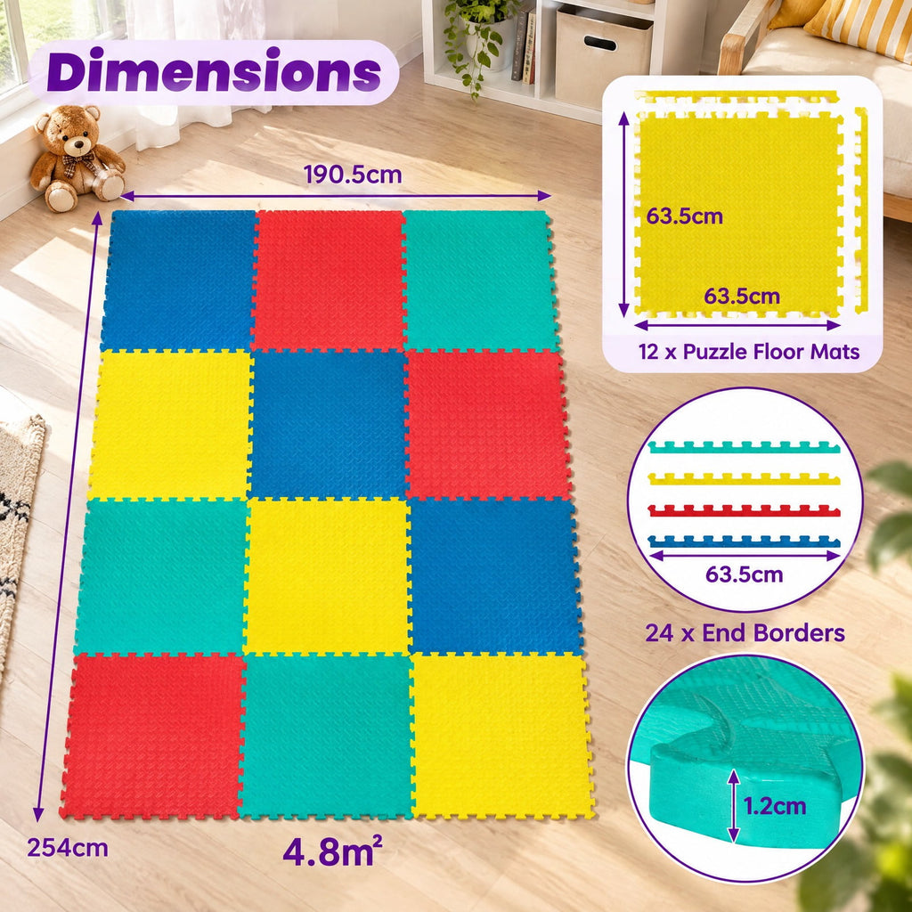 Airfind 12 Pieces Puzzle Interlocking Flooring Mat with Anti, EVA Frame, 25 x 25 x 0.5 Footprint, Black
