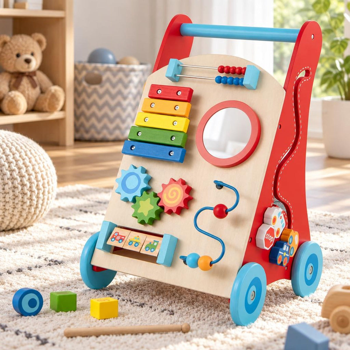 Airfind Child Push Walker with Handle and Wheels for Youth 3 and Years Old, MDF Plywood Solid Wood for Convenient Everyday Use, Unspecified