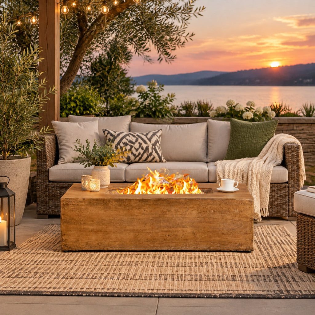 Airfind 48 x 27 Inch Outdoor Gas Fire Pit Table 50 000 BTU with Lava Rocks and Cover, Brown, Net weight 88 lbs Output: 50 000 BTU