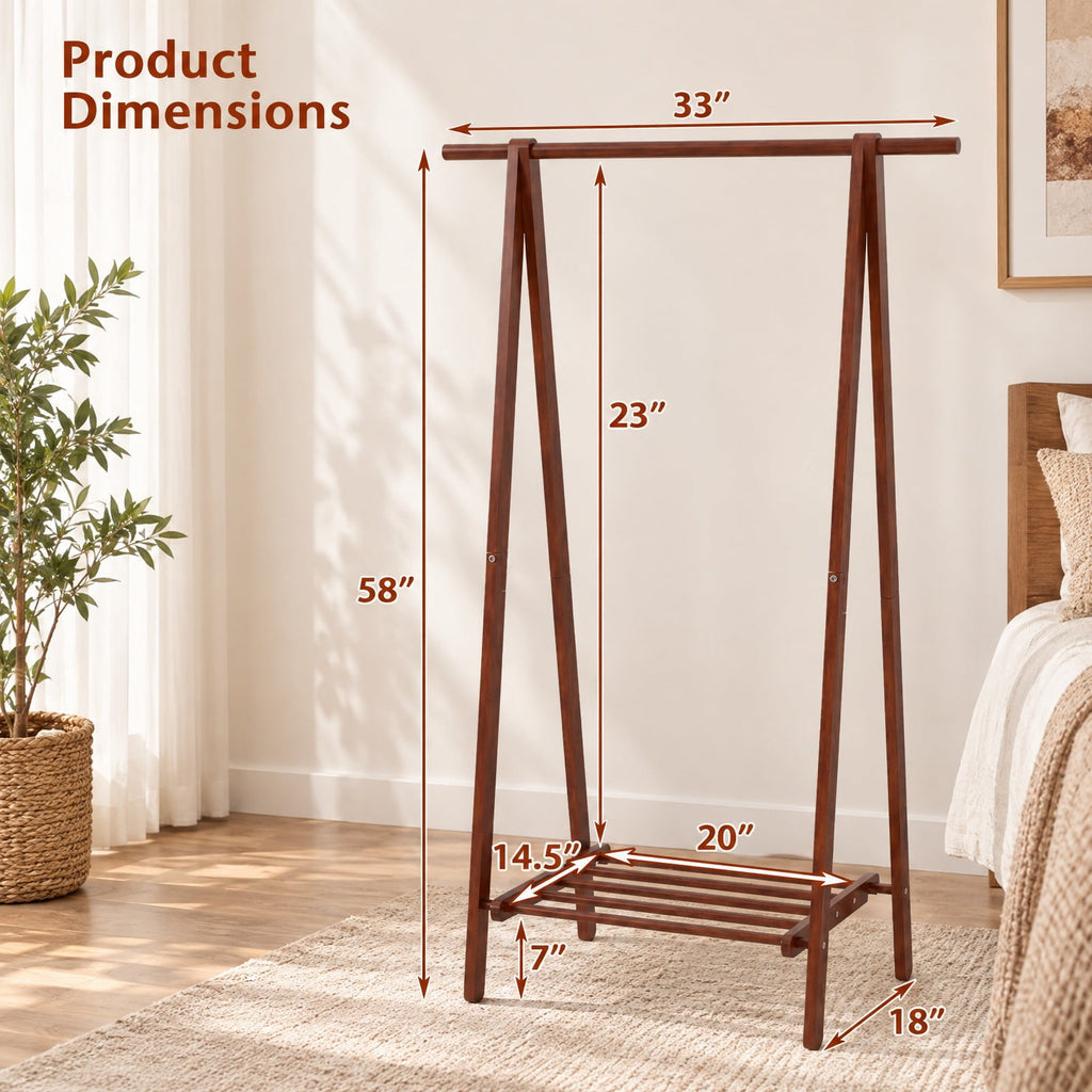 Airfind Folding Rubber Wood Clothes Hanging Rack Standing Garment Rack with Bottom Storage Shelf, 33 lbs Capacity, Rubber Wood Unfolding Frame