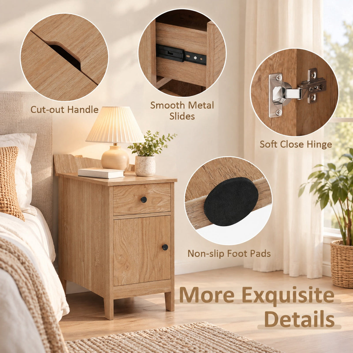 Airfind Flip Top End Table with Charging Station USB Ports Outlets and Drawer, 110 lbs Capacity, Engineered Wood MDF Frame, Natural