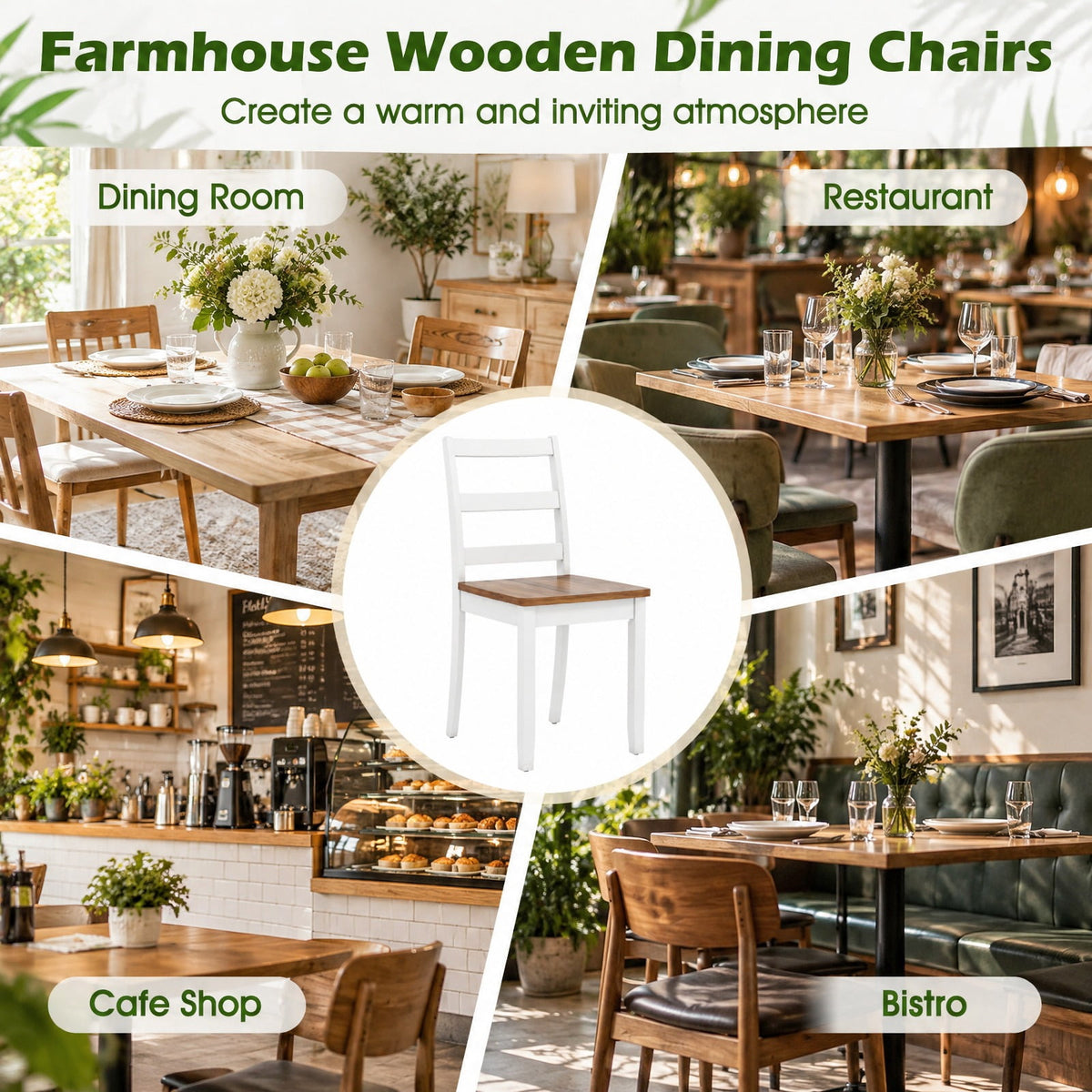Airfind Set of 2 Wood Dining Chairs with Solid Rubber Wood Legs, 400 lbs Capacity, Rubber Wood MDF Plywood Frame, Wood