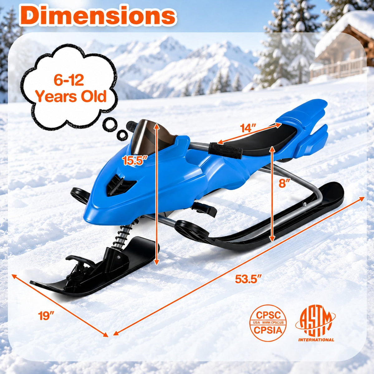 Airfind Kids Snow Racer Sled with Brakes and Tow Ropes and Steering Handle for Winter, 90 lbs Capacity, PP Metal Frame, for 6-12 Years Old, Blue