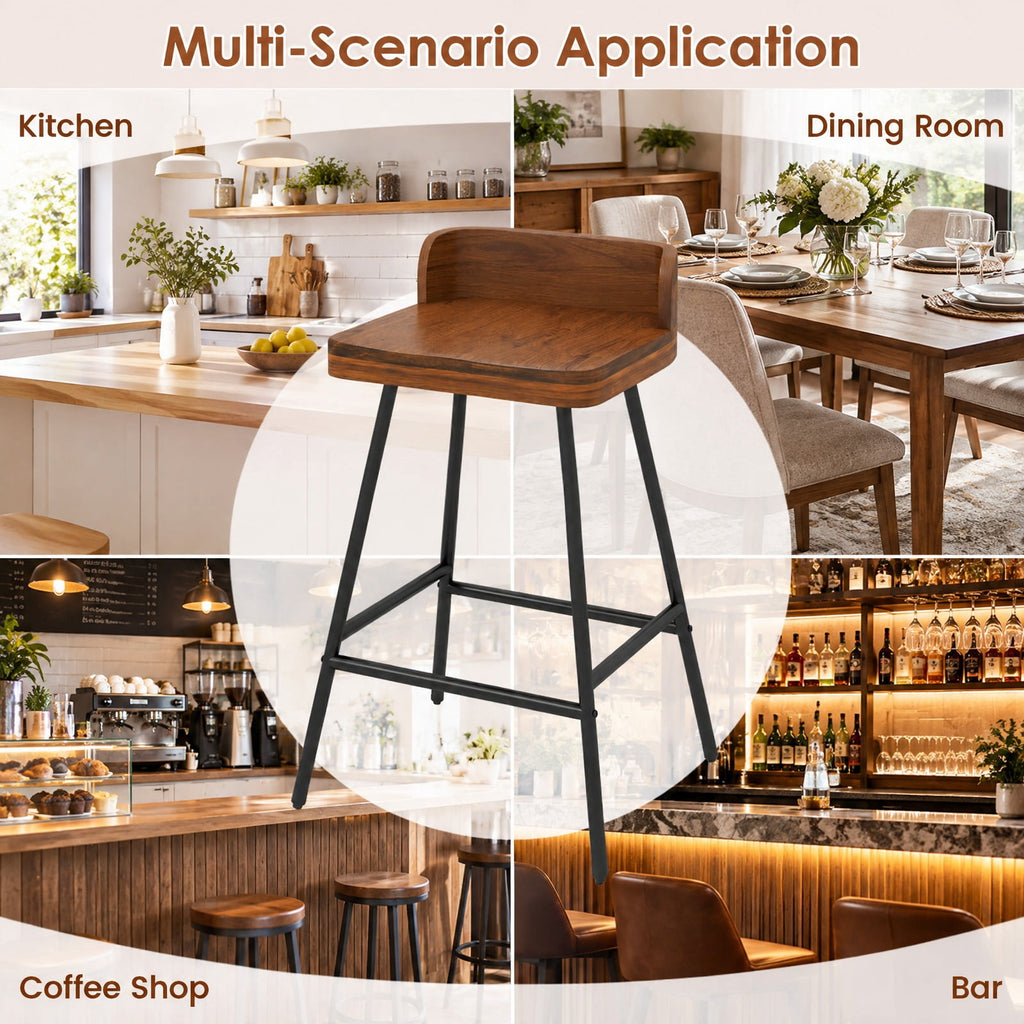 Airfind Set of 2 Counter Height Bar Stool with Low Back Metal Legs and Footrest for Kitchen Island, Bar Stool 330 lbs Capacity, Brown