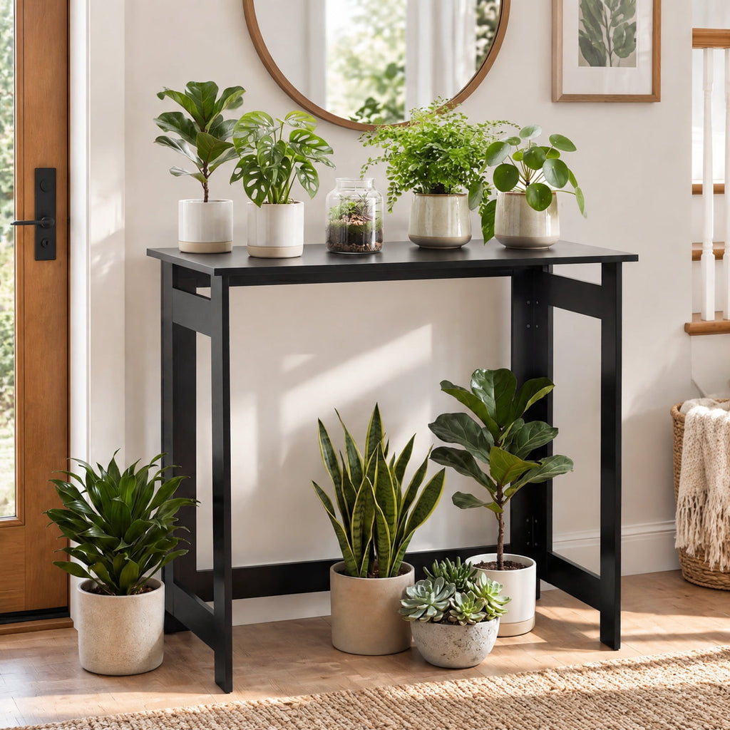 Airfind Folding Console Table with Foldable Legs, 55 lbs Capacity, Engineered Wood Frame, 31.5 Inch x 16 Inch x 29.5 Inch Footprint, Black