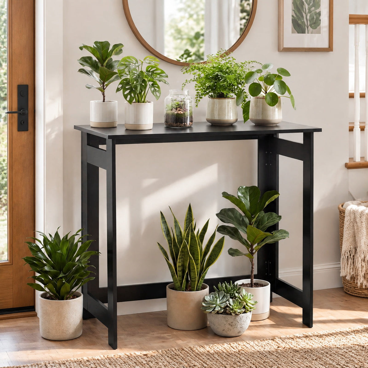 Airfind Folding Console Table with Foldable Legs, 55 lbs Capacity, Engineered Wood Frame, 31.5 Inch x 16 Inch x 29.5 Inch Footprint, Black