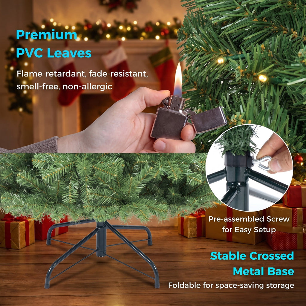 Airfind Pre-Lit Green Artificial Christmas Tree with Full Branch Tips-6 Feet, PVC Metal Frame, Green