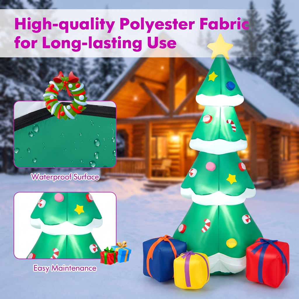 Airfind 6 Feet Tall Blow up Christmas Tree with 3 Gift Boxes, Polyester fabric Frame, 2.5ft x 2.3ft x 6ft Footprint, Multicolored