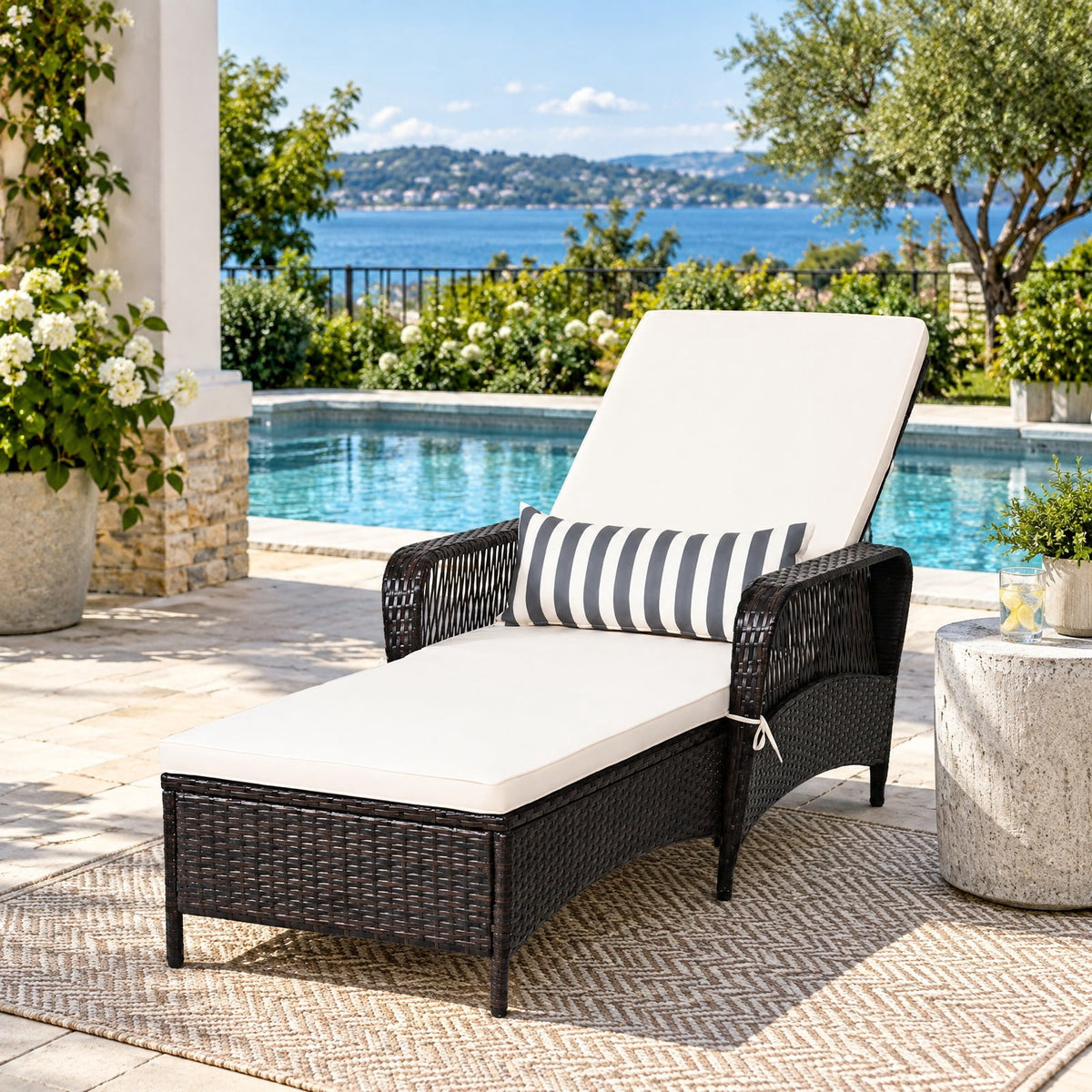 Airfind PE Rattan Chaise Lounge Chair Arm Chair Recliner Adjustable with Pillow, 400 lbs Capacity, Steel PE wicker rattan fabric foam Frame