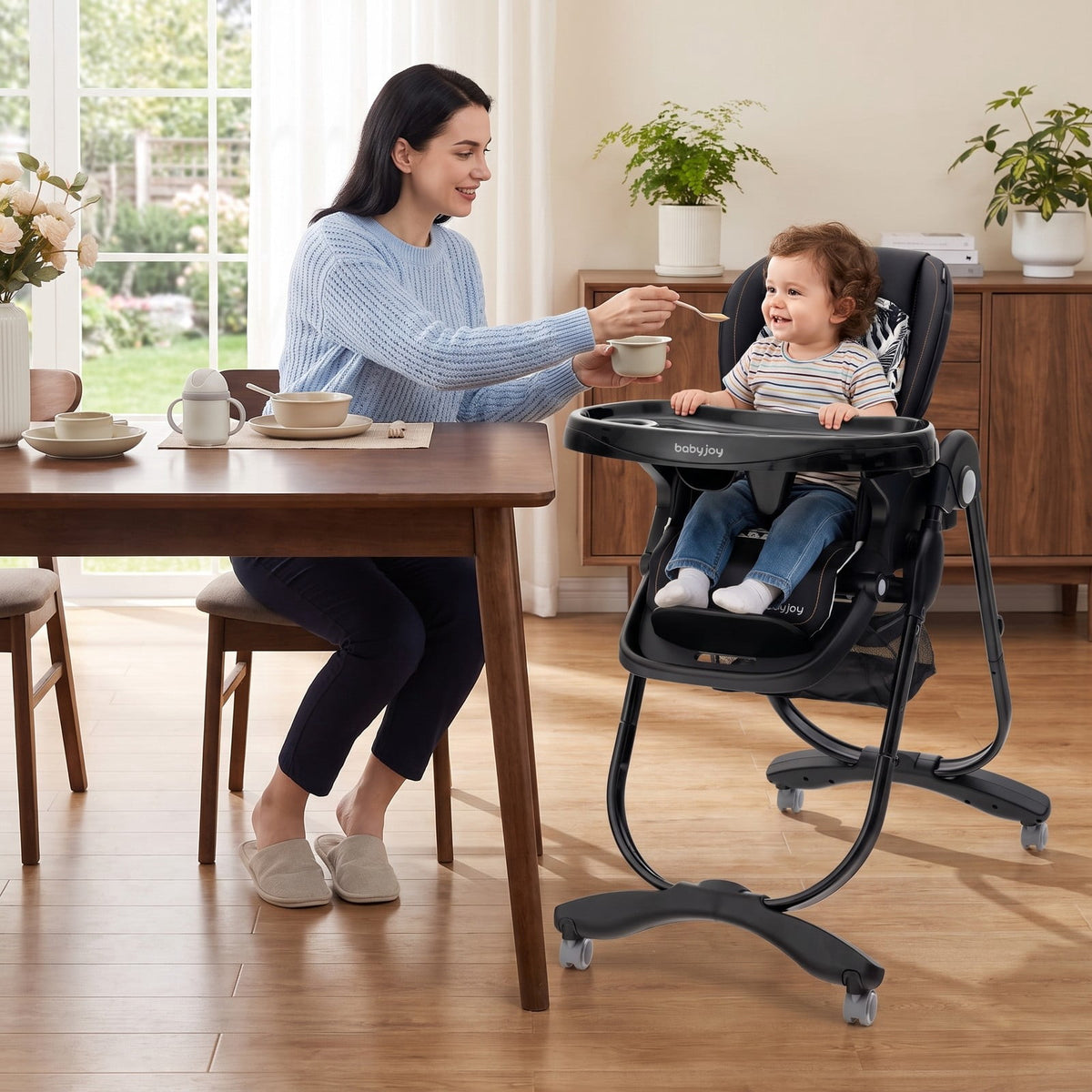 Airfind Multifunctional Folding Youth High Chair with Rolling Wheels and Adjustable Height, 33 lbs, PP Metal PU Construction, Unspecified