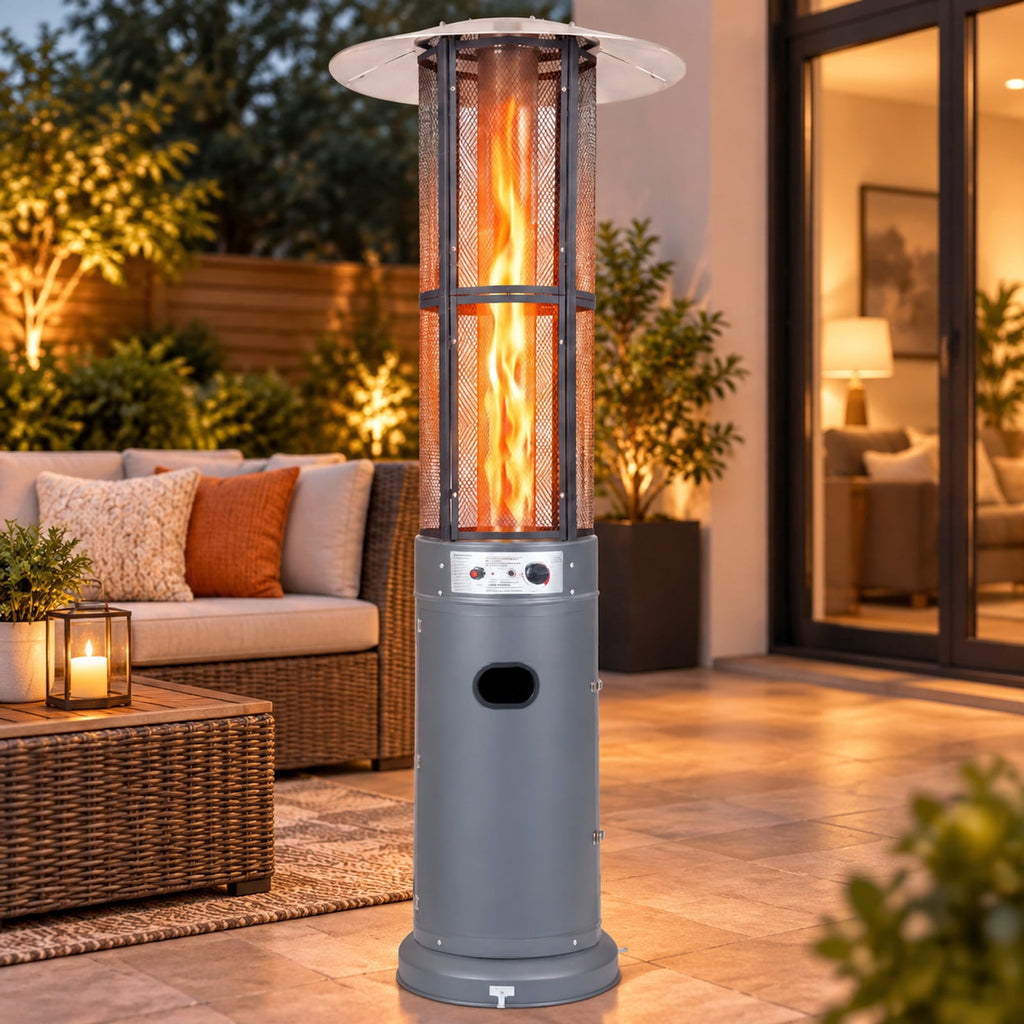 Airfind Outdoor Propane Patio Heater with Glass Tube and Tilt-Over Protection, Metal Frame, 27.5in x 74.5in Footprint, Gray