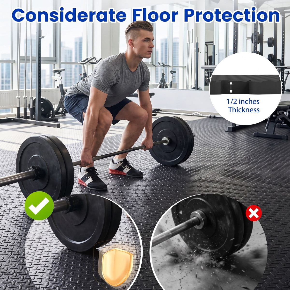 Airfind 24 Tiles Puzzle Exercise Floor Mat with Interlocking EVA Foam and Non-Slip Texture for Home Gym Equipment Protection, Black