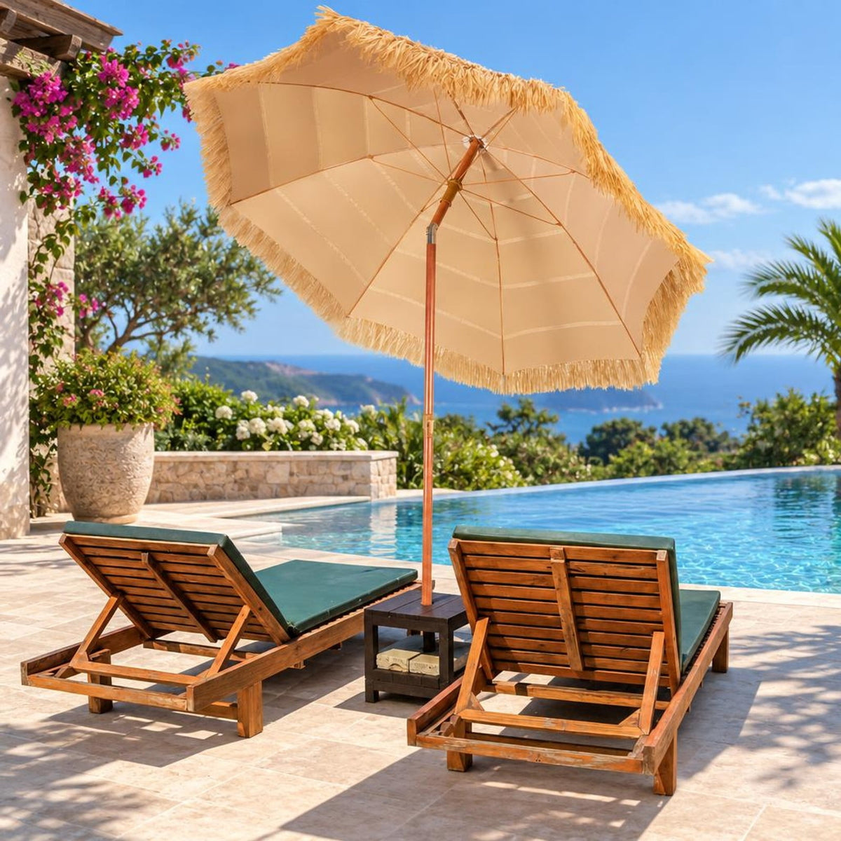 Airfind 6.5 Feet Portable Thatched Tiki Beach Umbrella with Adjustable Tilt for Backyard, PP Frame, Khaki