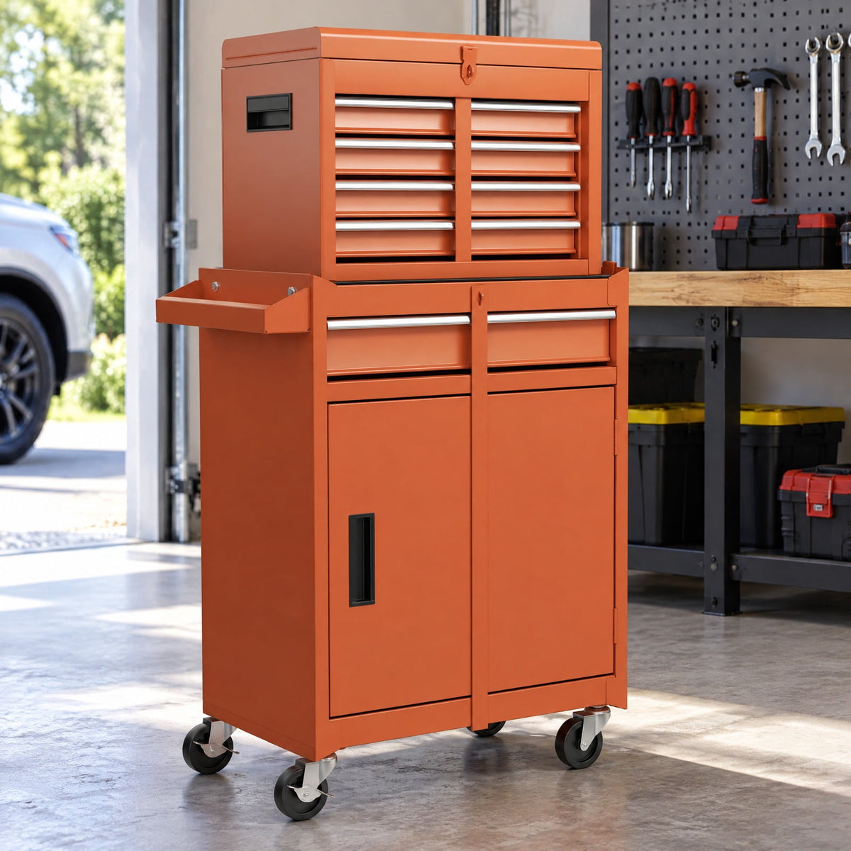 Airfind 2-in-1 Rolling Tool Chest with 5 Sliding Lockable Drawers, 220.5 lbs Capacity, Steel rubber-plastic synthetic Frame, Orange