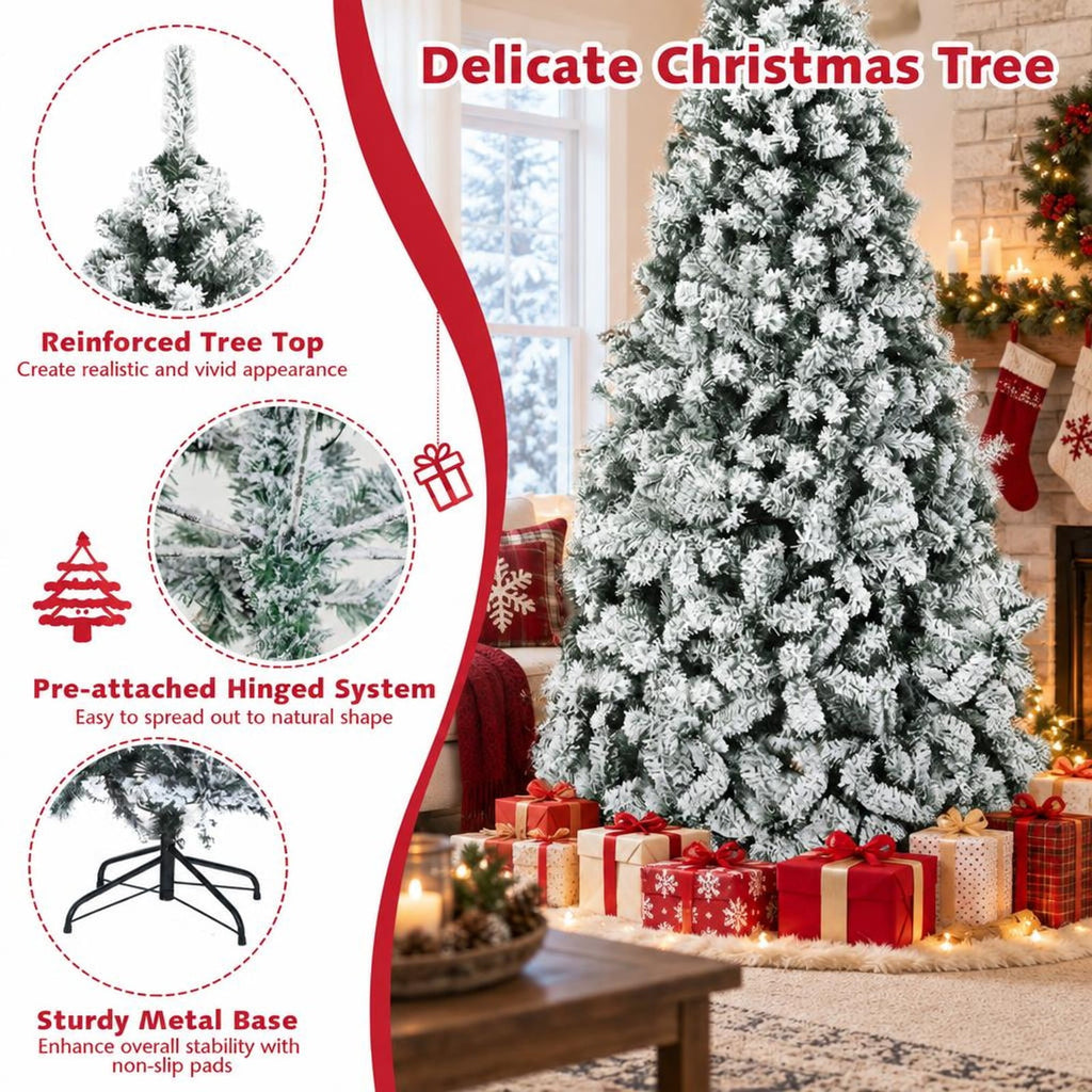 Airfind Pre-Lit Premium Snow Flocked Hinged Artificial Christmas Tree-7.5 ft, White and Green, True-to-life appearance with wintry flocking