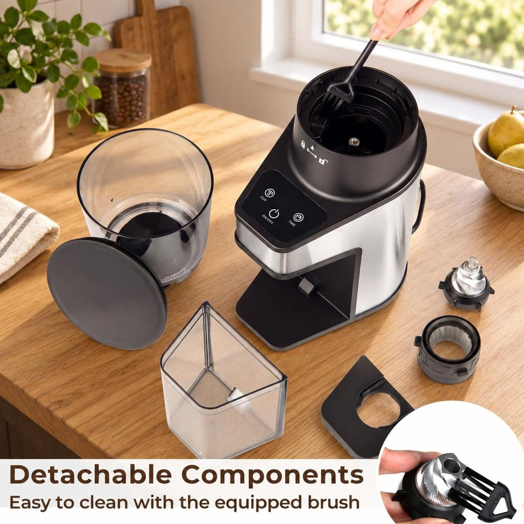 Airfind Conical Burr Coffee Grinder with 60 Precise Grinding Settings and Digital Display, Stainless Steel Aluminum Copper AS ABS Frame, Silver
