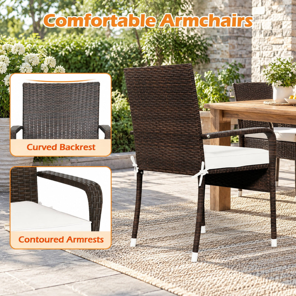 Airfind 3-Piece Patio Furniture Set PE Rattan Wicker Chairs with Tempered Glass Top Table, PE Rattan Metal Polyester Sponge Frame, White