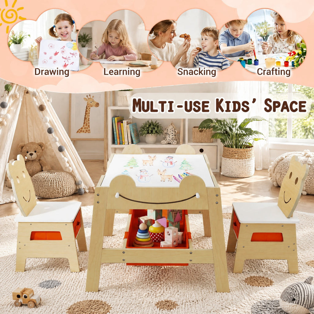 Airfind 5-in-1 Toddler Table and 2 Chairs Cute Art Desk Set with Reversible Chalkboard Whiteboard, 110 lbs Capacity, MDF Non-woven Fabric Frame