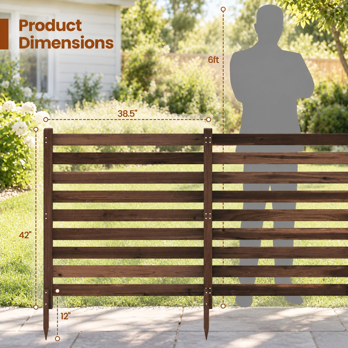 Airfind 3-Panel Wooden Outdoor Privacy Fence with Ground Stakes, Fir Wood Frame, Brown, Product Dimensions of Each Screen 38.5 Inch