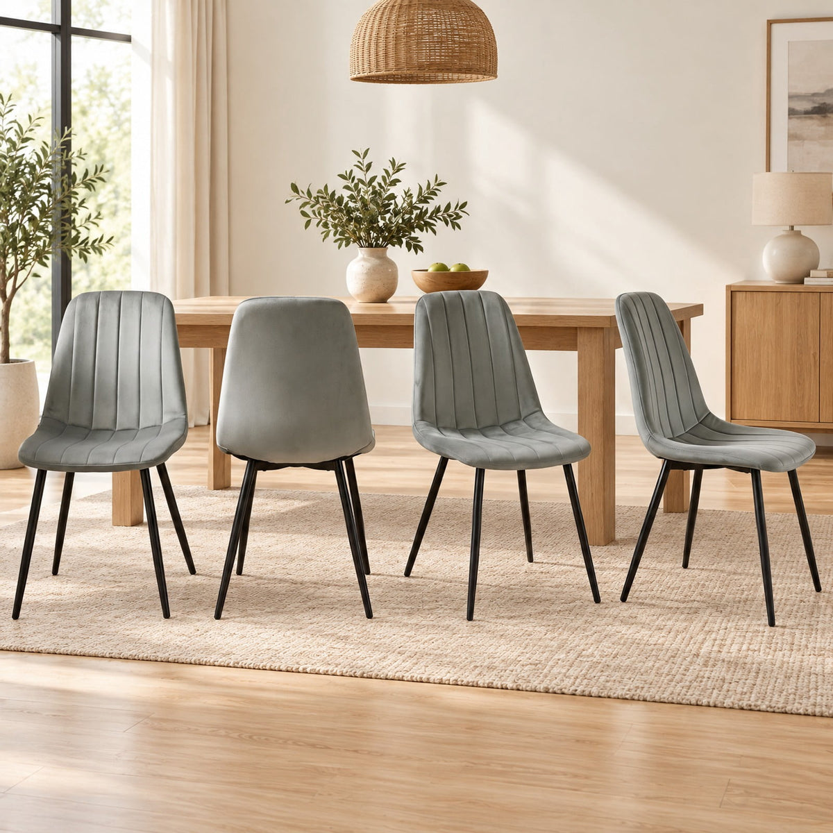 Airfind Upholstered Fabric Dining Chairs Set of 4 with Sturdy Metal Legs and Curved Backrest, 330 lbs Capacity, Fabric Frame, Grey