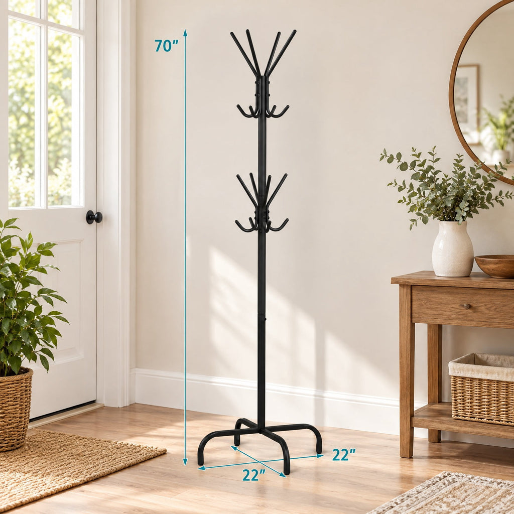 Airfind Metal Coat Rack Freestanding with 16 Hooks and 4 Legs for Entryway Office Bedroom, 6.5 lbs Capacity, Metal, 22 Inch x 22 Inch x 70 Inch