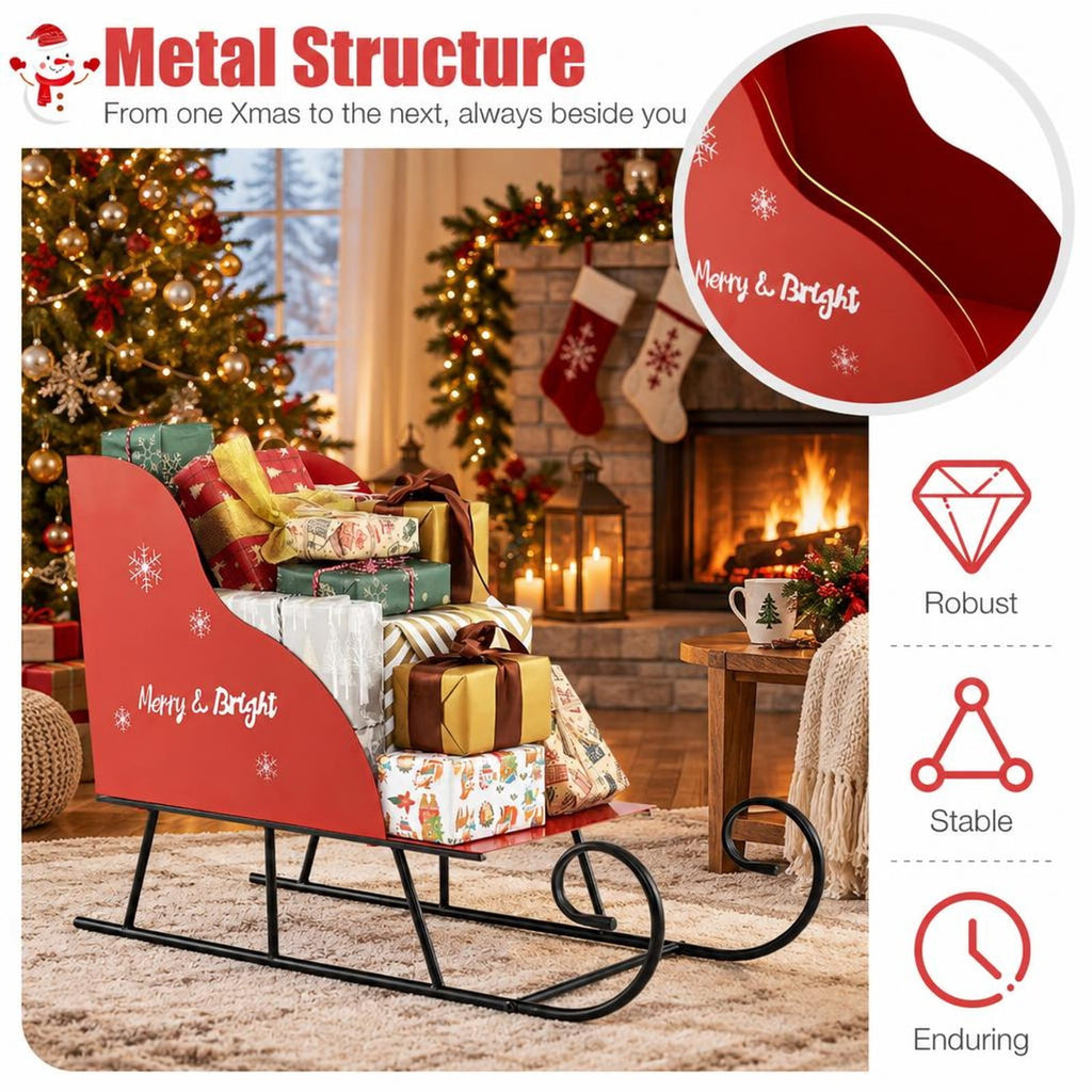 Airfind Metal Christmas Santa Sleigh Basket Xmas Santas Gift Storage Sleigh, 33 lbs Capacity, Metal Frame, 29in x 12.5in x 20in Footprint, Red and Black