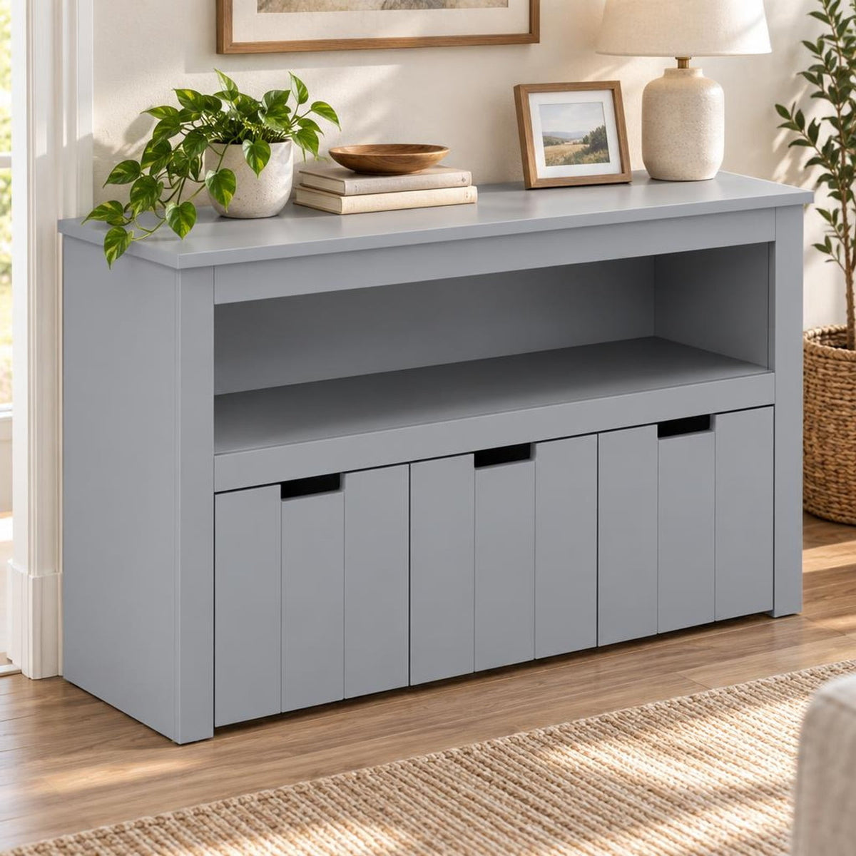 Airfind Kid Toy Storage Cabinet Drawer Chest with Wheels and Large Storage Cube Shelf, 110 lbs Capacity, MDF Frame, Gray