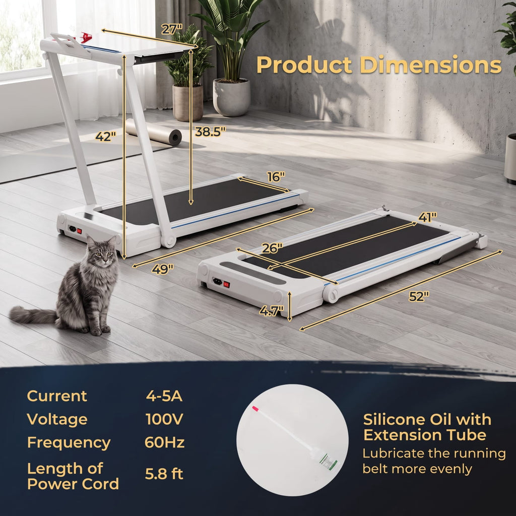 Airfind 3 in 1 Folding Treadmill with Removable Desk and LCD Display for Home Office Under Desk Walking and Jogging, White