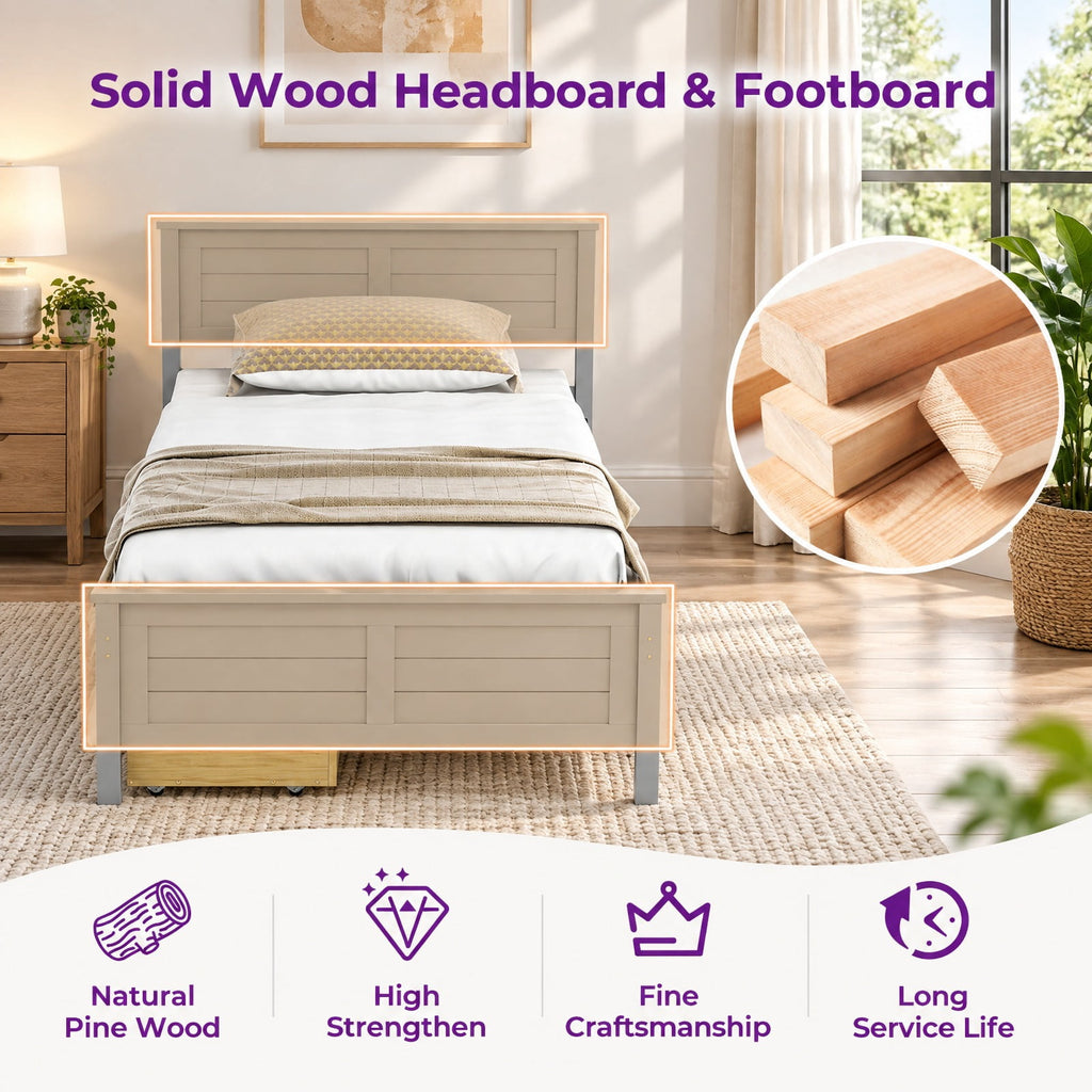 Airfind Twin Size Bed Frame with Storage Drawers, 350 lbs Capacity, Pine Wood Plywood MDF Engineered Wood Frame, Gray