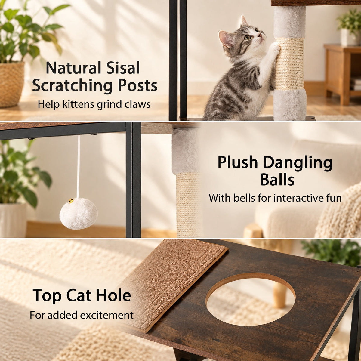 Airfind 52 Inch Tall Wooden Cat Tree Metal Frame with 2 Condos and Cushions, 33 lbs Capacity, 32 x 17.5 x 52 (L x W x H) Bottom Condo Footprint