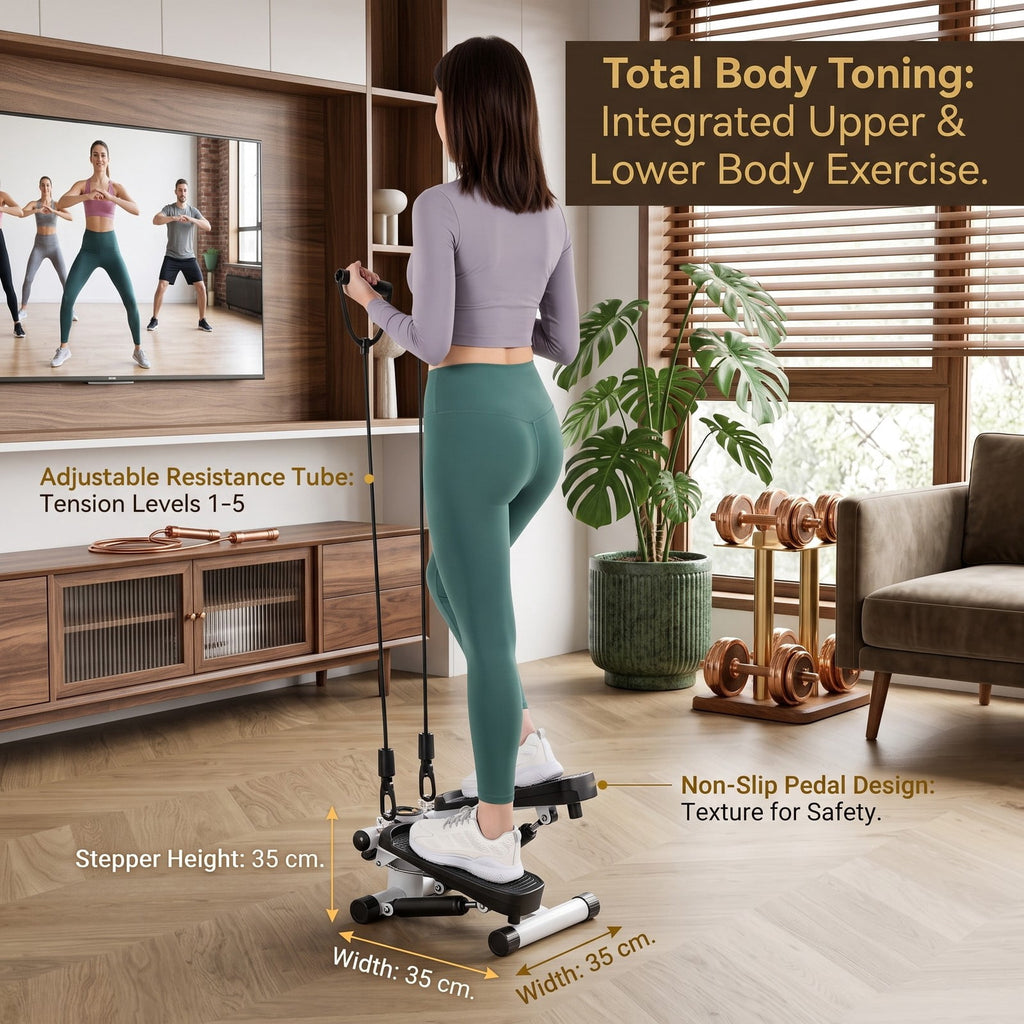 Airfind Mini Stepper for Exercise at Home with Resistance Bands, Adjustable Height, Anti-Slip Pedals and LCD Monitor, Quiet Hydraulic Stair Stepper for Full, White