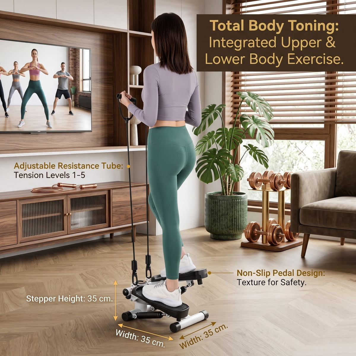 Airfind Mini Stepper for Exercise at Home with Resistance Bands, Adjustable Height, Anti-Slip Pedals and LCD Monitor, Quiet Hydraulic Stair Stepper for Full, White