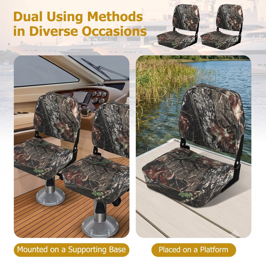 Airfind Folding Low Back Boat Seats 2 Pack with Thick Sponge Padding and Aluminum Hinges for Fishing and Jon Boats, Camouflage