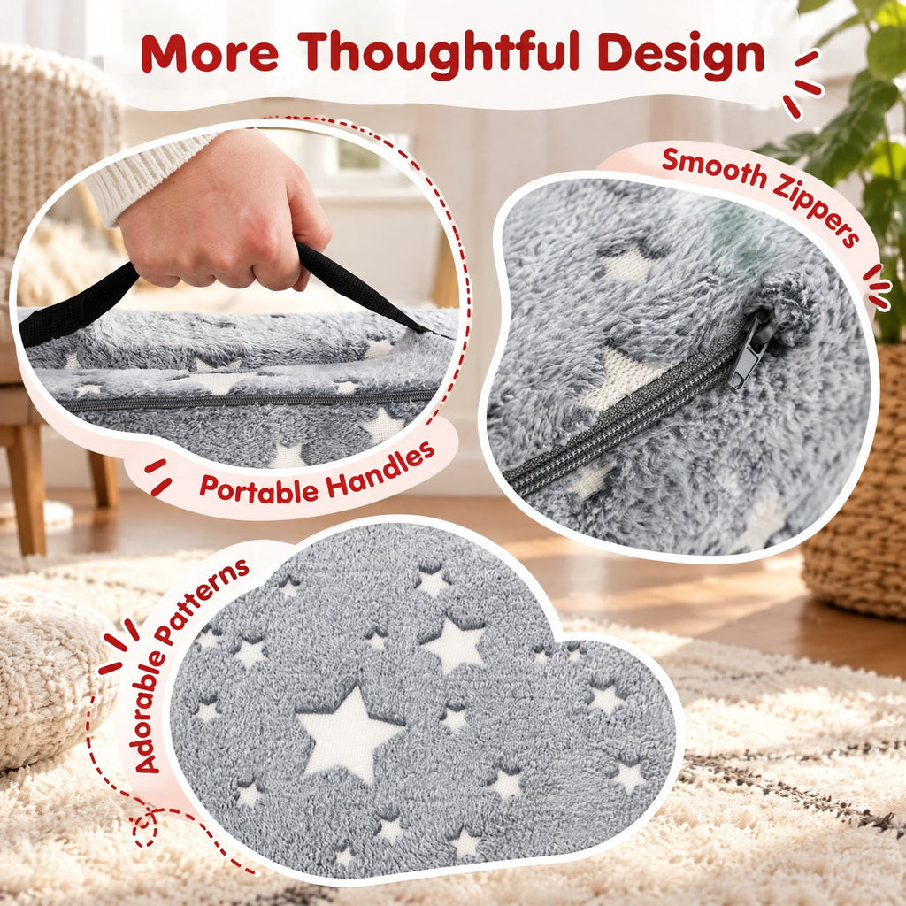 Airfind Modular Youth Play Couch Set Glow in the Dark with Portable Handles, Flannel Fabric Sponge, for 3 and Years Old, Gray