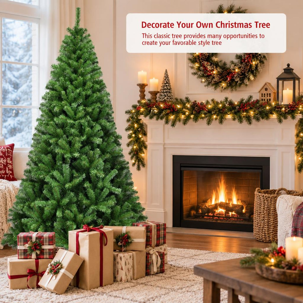Airfind PVC Artificial Christmas Tree Premium Hinged-7.5 ft, PVC iron Frame, 3.8ft x 6ft Footprint, Green