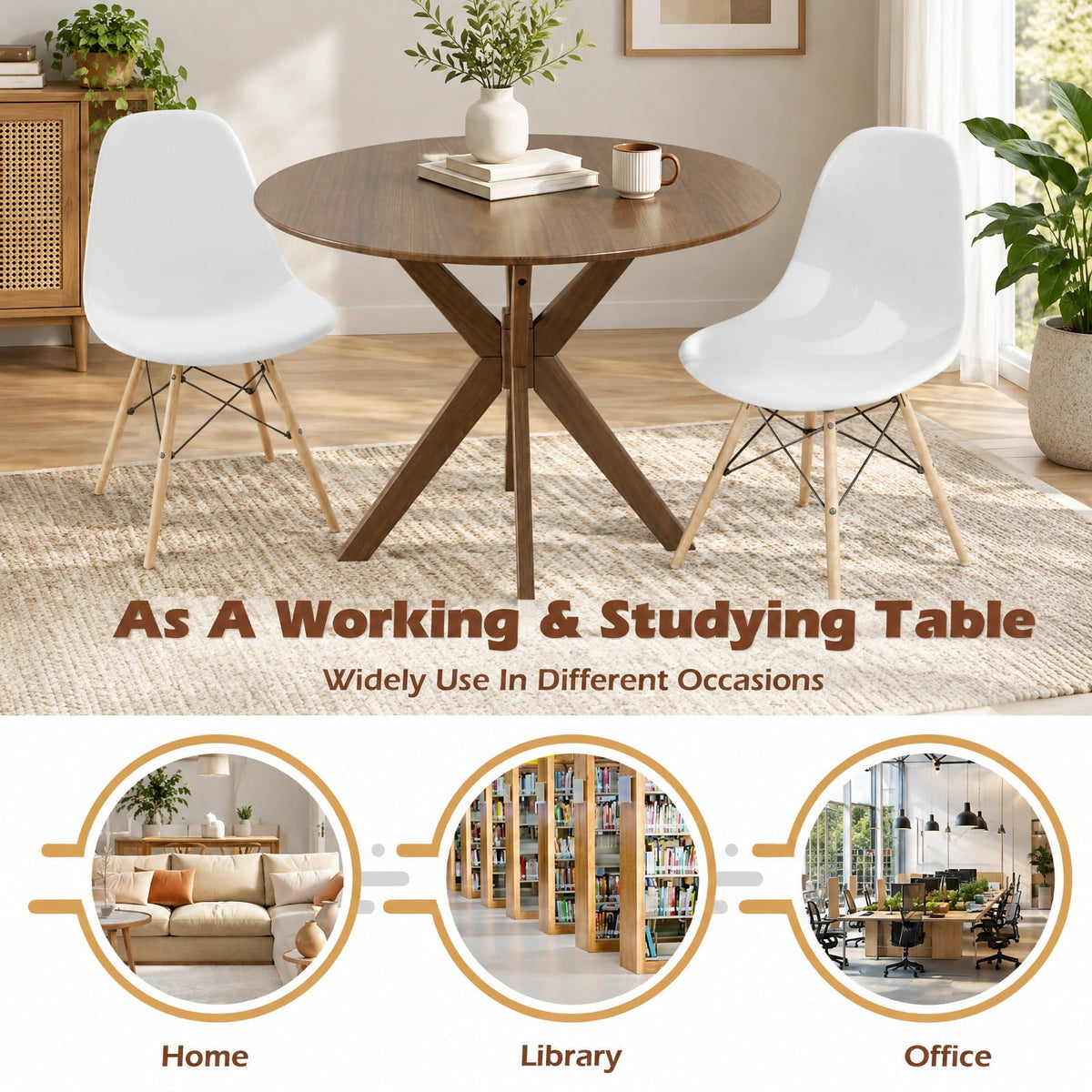 Airfind 36 Inch Round Wood Dining Table with Intersecting Pedestal Base, Rubber wood MDF Frame, Wood