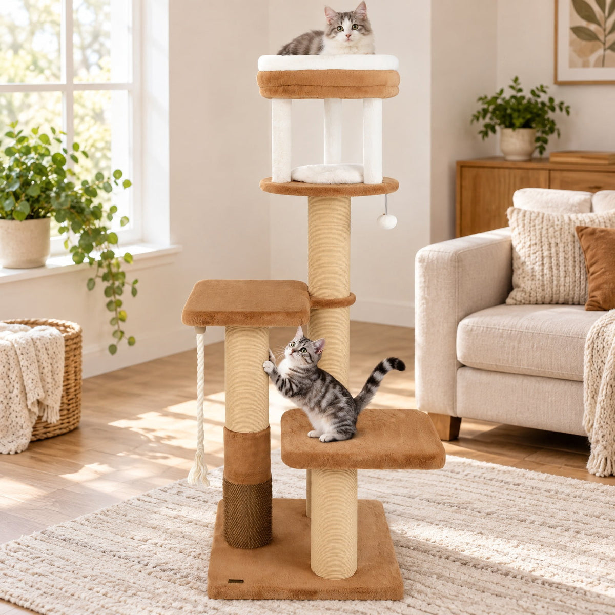 Airfind 65 Inches Tall Cat Tree with Self-groomer and Removable Cat Bed, 33 lbsNet Weight 52.5 lbsBox Qty1(May vary by batch) Capacity, Coffee