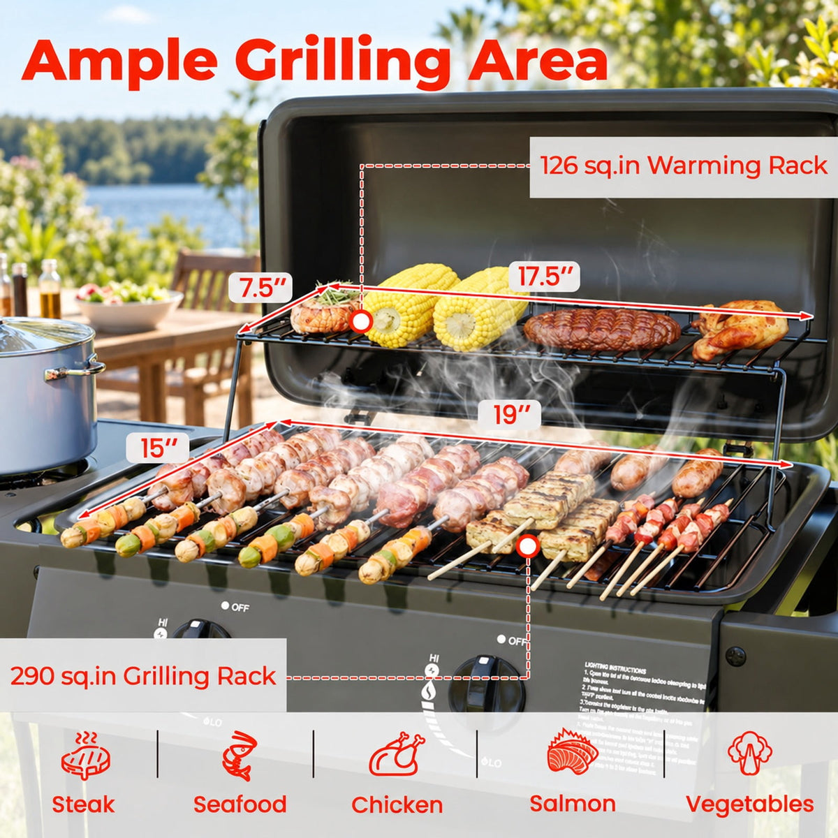 Airfind 30 000 BTU Outdoor Burner Propane Gas Grill on Wheels, Metal Stainless Steel, 43 Inch X 20 Inch X 38 Inch for Convenient Everyday Use, Black