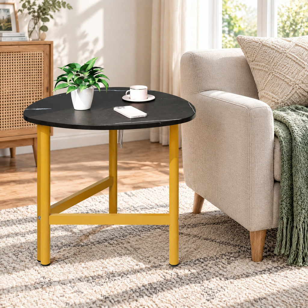 Airfind Triangle Coffee Table Oval Coffee Table with Metal Legs Industrial Center Table, 132 lbs Capacity, Engineered Wood Metal Frame, Black